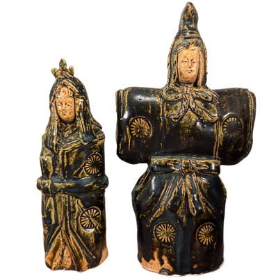Japanese Mino Seto Oribe Ceramic Tachi Bina Dolls Emperor Empress Hina Matsuri