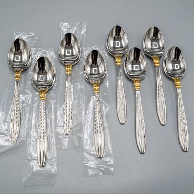 Yamazaki Eternity Gold Stainless Steel Place Oval Soup Spoons Set of 8- 7 1/2''