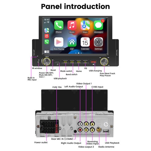 Single 1Din 6.2“ Autoradio Stereo TouchScreen Apple CarPlay Bluetooth MP5 Player - Bild 3 von 17