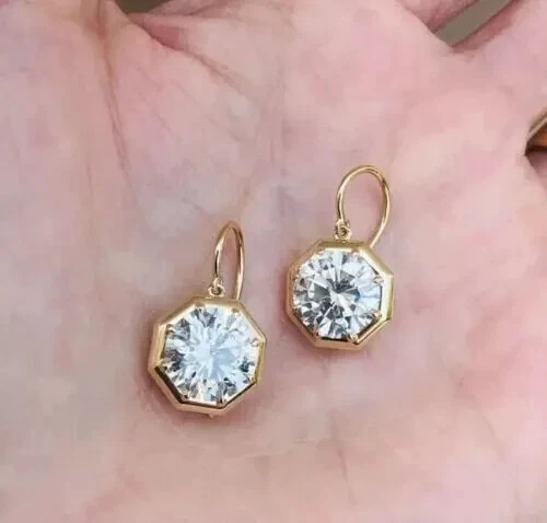 2Ct Round Cut Lab Created Diamond Drop & Dangle Earrings 14k Yellow Gold Plated - Image 3 of 3