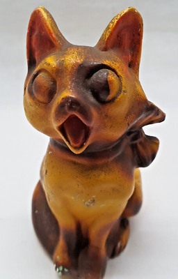 Ancienne Tirelire à Casser – Chat En Plâtre Avec Nœud – Hauteur 19,2 Cm