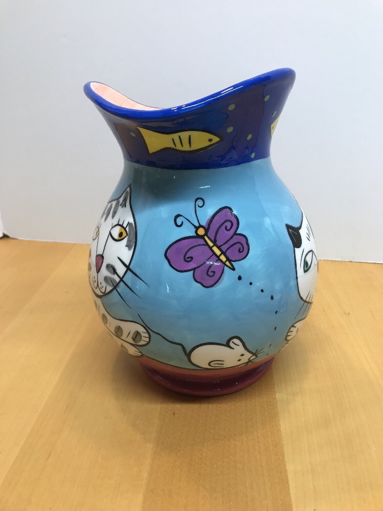 Grand Pichet En Porcelaine Karen Gelff – Happy Dog & Cat CHALEUR – Pièce Rare