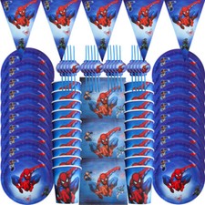 Spiderman Party Supplies Table Cover Plates Banner Balloon Kid Birthday Decors.