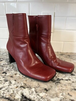 Vintage Red Leather Women's Boots SZ 9 Nine West Zip Square