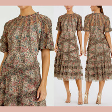 NWT Mac Duggal [ 8 ] 8010 Floral Flutter Sleeve Mesh Print Dress in Beige #J1202