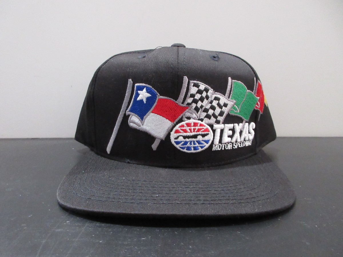 VINTAGE Nascar Hat Cap Snap Black Racing Race Car Texas Motor Speedway Mens  90s