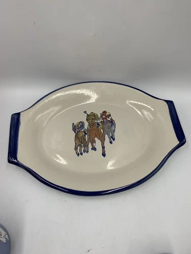 Louisville Stoneware Pottery Horse Racing Platter Shallow Bowl Day At The Races