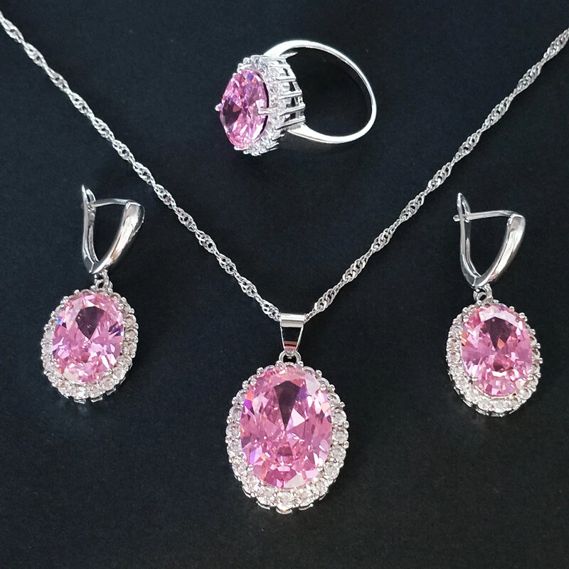 Nuevo Dije Joyería de Verano Topacio Rosa Piedras Preciosas Mujeres Niña Plata Collar Pendiente Foto 3 de 4