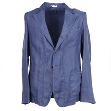 Boglioli Casual Garment-Washed Blue Linen Blazer 40R Eu 50 M Sport Coat NWT