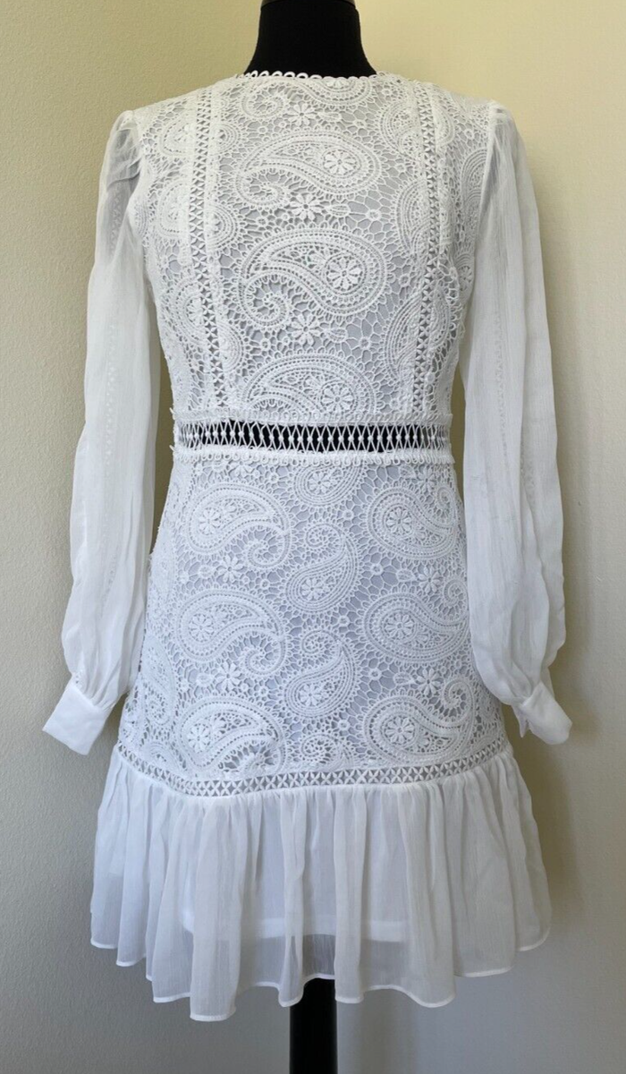 AURA White Paisley & Floral Lace Wedding Mini Dress, Size Medium | eBay AURA White Paisley & Floral Lace Wedding Mini Dress, Size Medium | eBay
