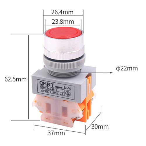 22mm Flat Head Momentary Push Button Switches 660V 10A IP40 1 NO 1 NC ON/OFF NP4 - Picture 2 of 16