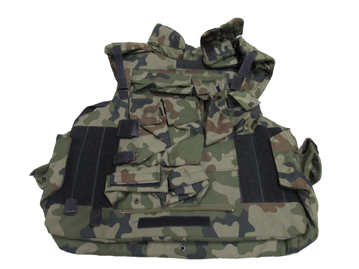 Polish Military WZ93 Woodland Camo Flak Jacket Vest w/ Attached