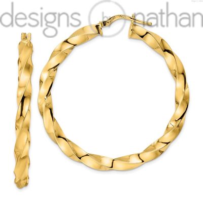 14k Yellow Gold Hoop Earrings | Designs by Nathan | 4 x 44mm | Polished Twisted