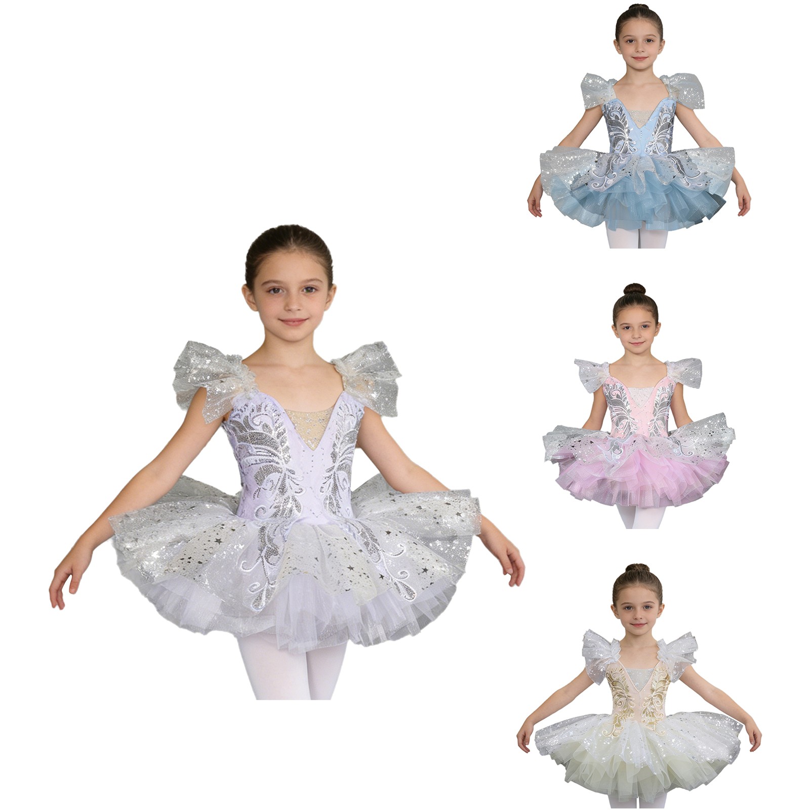 Kids Girls Costume Dresses Tutu Dress Recital Dancewear Swan Lake Ballet Sequin