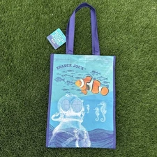 NEW Trader Joe's Market Reusable Bag Ocean Clown Fish Tote Grocery Shopper RARE