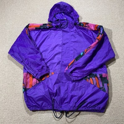 Vintage wasserdichte Jacke Herren XL lila Festival Regen Anorak wetterfest
