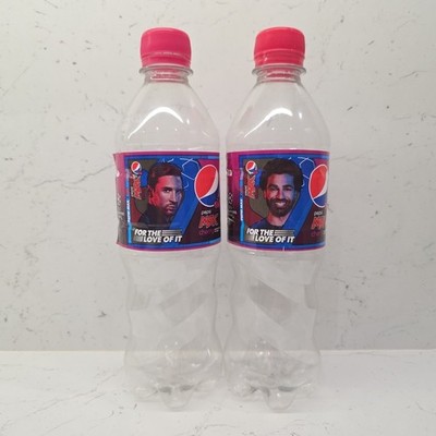 2 leere Pepsi Max Cherry Sammlerstück Mo Salah & Lionel Messi 500ml Trinkflaschen