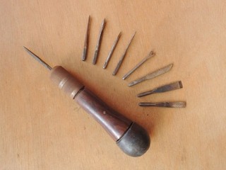 Millers Falls Hand Push Drill Chisel with 10 Bits Hollow Handle Stores Bits