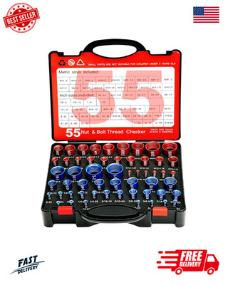55Pcs Nut and Bolt Thread Checker 25 Metric + 30 SAE Inch Thread Gauge Set, Deta