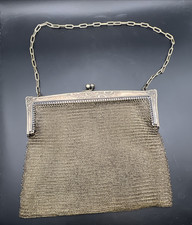 Antique Art Nouveau German Silver Mesh Purse Engraved 6.5" 290g FLAWED