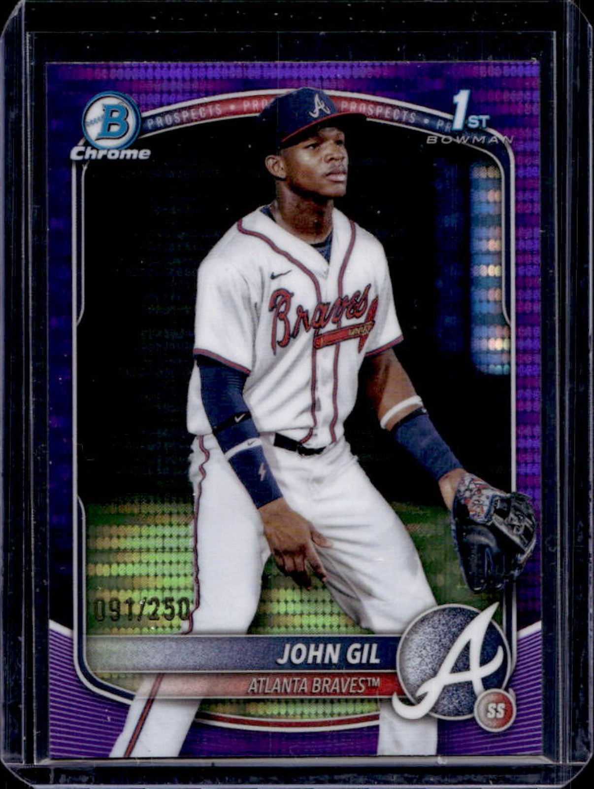 2025 Bowman Chrome John Gil Purple Pulsar Refractor 1st #91/250 Braves