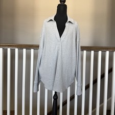 Aerie Soft Waffle Knit Collard Slouchy Oversized Pullover Sweater Grey Medium