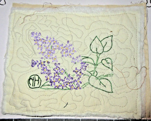 VTG. NH  New Hampshire STATE QUILT/DIY BLOCK (8.5"X7") Flower-Hand Emb.w Backing