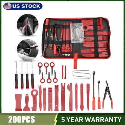 Car Trim Removal Tool Set Hand Tools Pry Bar Panel Door Interior Clip Kit 200Pcs