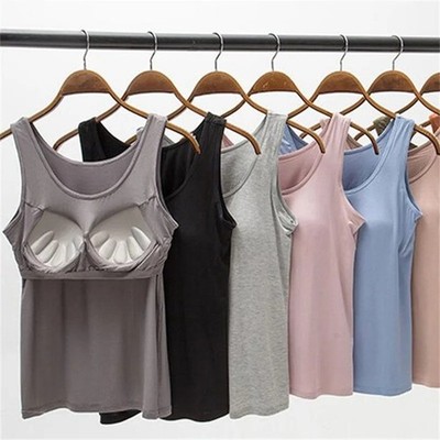Women Cami Camisole With Built in Bra Push Up Padded Vest Baisc Layer Tank Tops