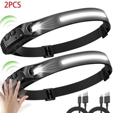2 PCS Stirnlampe COB+LED Kopflampe USB Wiederaufladbar Bewegungssensor 5-Modi