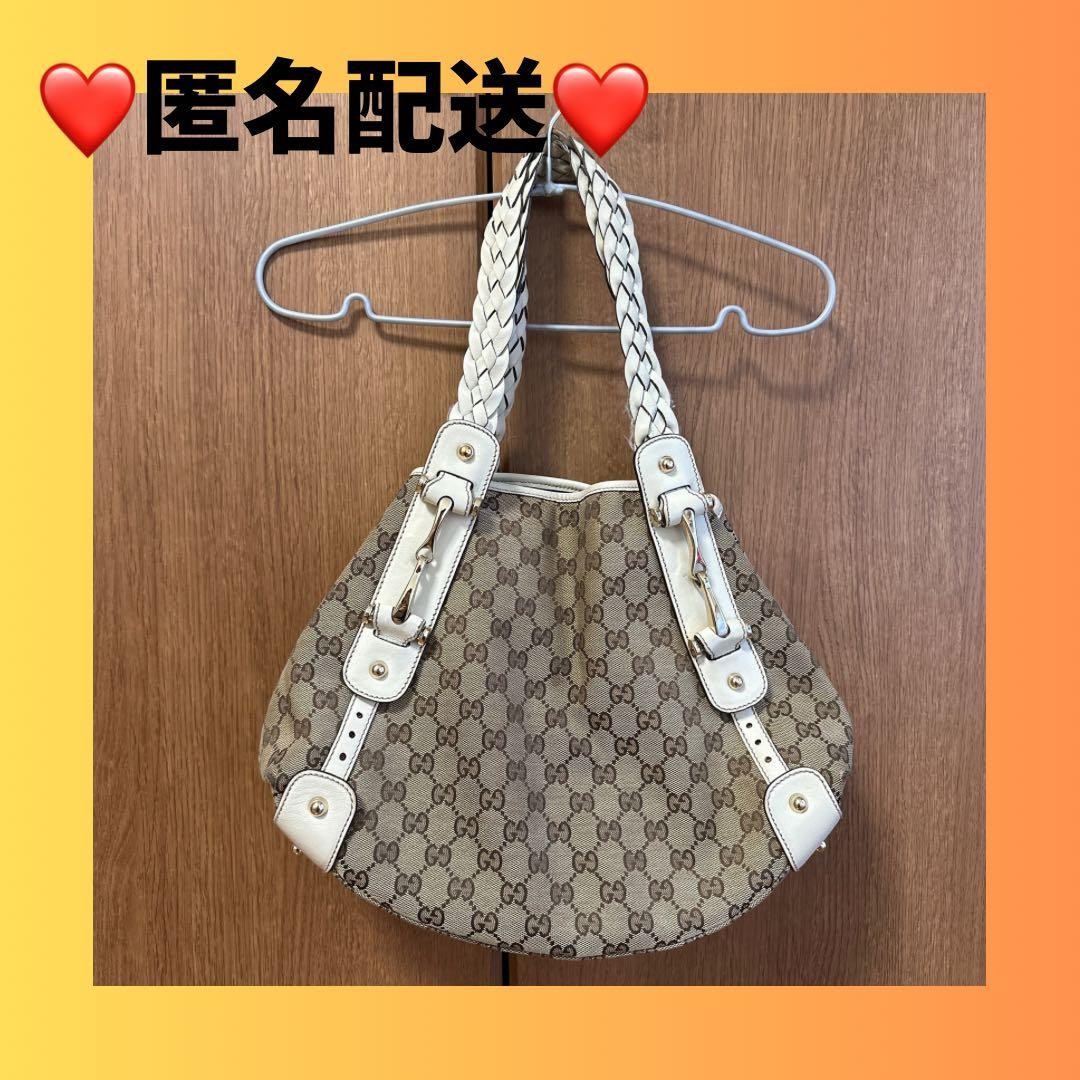 GUCCI GG Canvas Tote Bag Brown Large Vintage Authentic with Leather Handles