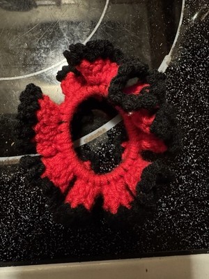 Homemade Red and Black Fabric Scrunchie for All Hair Types