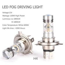 2x 1800LM 6000K H4 100W White LED Fog Light DRL Daytime Light Bulb Driving Bulbs