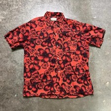 Vintage 60s Hawaiian Holiday Towncraft Red Gold Trim Shirt Adult Large Cotton