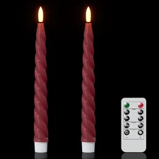 Flameless Taper Candles with Remote Timer, Real Waxy Red Battery Operated Can...