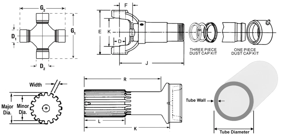 Junta deslizante del eje de transmisión 1,260" x 2,520" para Toyota Land Cruiser 1960-2019 Foto 2 de 2