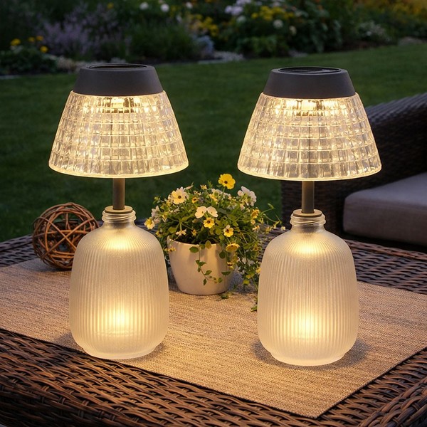 Solarleuchte Tischlampe Balkonlampe Akku Satiniert Glas Led H 27 Cm 2Er Set-image