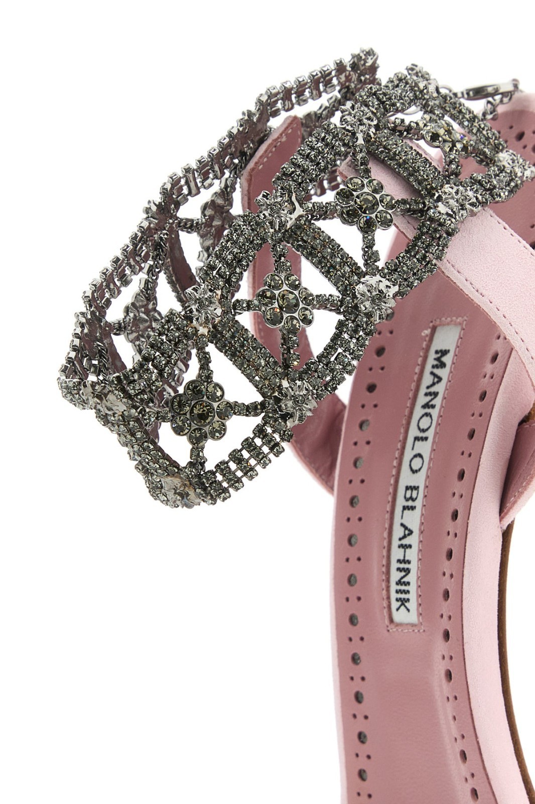 MANOLO BLAHNIK Lierasan Rhinestone Jewel Pink Suede 105mm Heel Sandsls New image 4