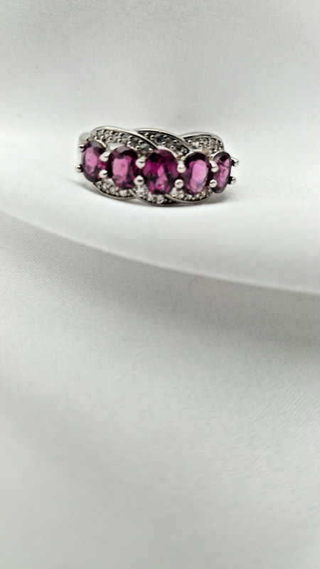 Vintage Sterling Silver Crystal & Oval Garnet Crystal Ring Sz6 3.1 Gr