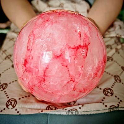 2.64LB TOP Natural Red gum flower quartz ball crystal Hand carved  Decorative