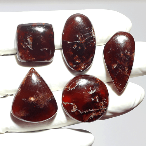 Antiguo Fuego Rojo ~ Lote de 5 Piedras Preciosas Cabujón Granate Hessonita Natural 18mm-28mm - Imagen 8 de 9