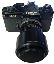 Vintage Canon EF SLR 35mm Film Camera with 135 mm Zoom Lens, Made in Japan