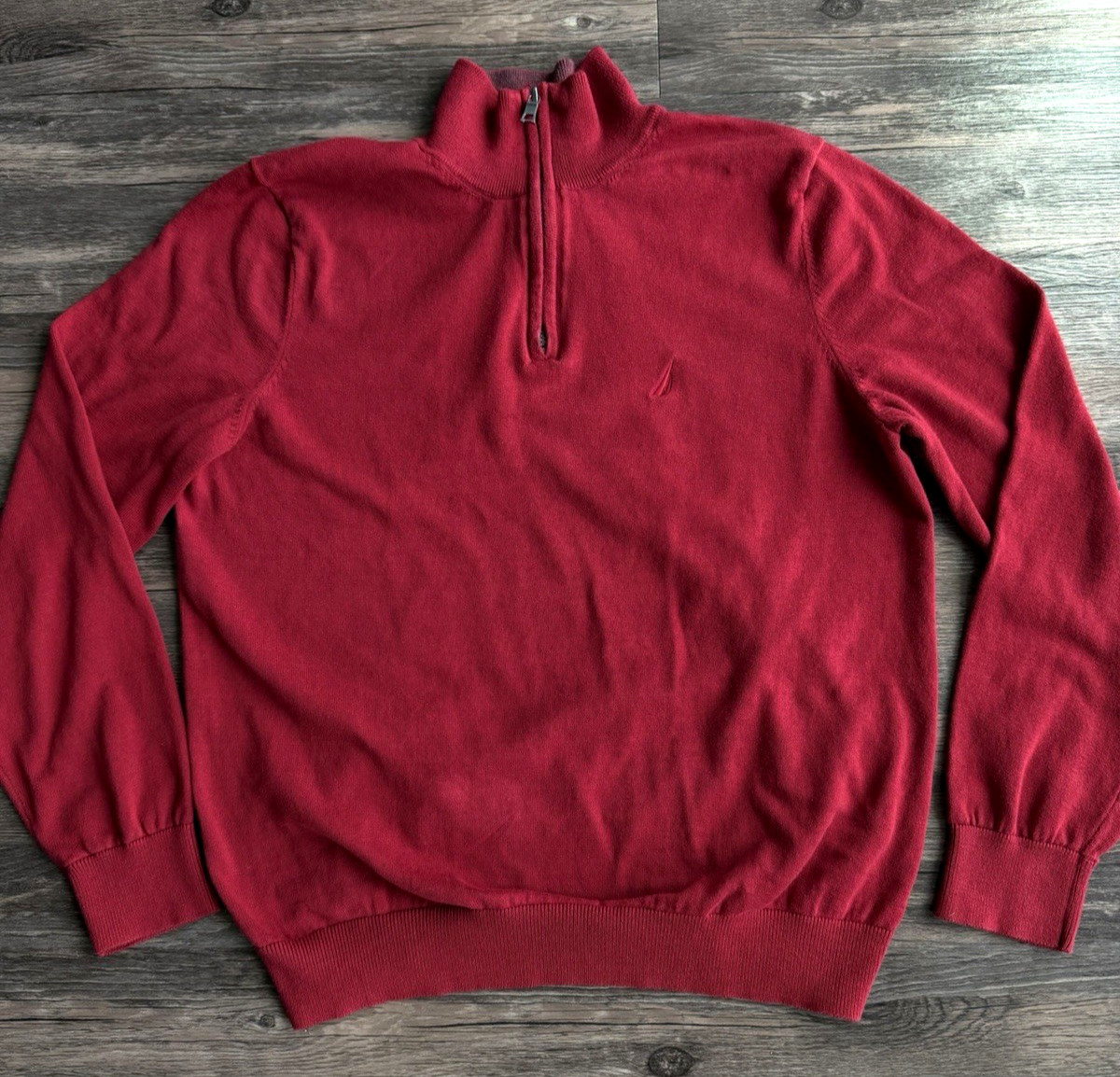 Nautica Men’s Quarter-Zip Sweater Red Size Large Cotton Pullover Knit