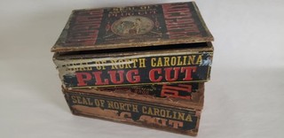 Pair of Antique Seal Of NC Plug Cut Wood Tobacco Boxes