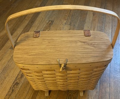 ロンガバーガー♪1997年製 Vintage Longaberger 1997 Signed Footed Magazine Woven Wood Basket