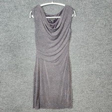 Jessica Howard Womens Cocktail Dress Sz 6 Draped Ruched Gray Cowl Neck Metallic