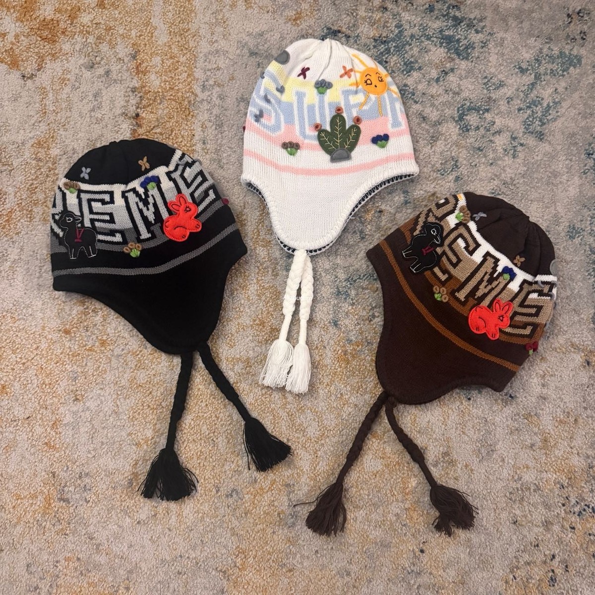 SUPREME FW25 FELT APPLIQUE EARFLAP BEANIE BLACK BROWN WHITE | eBay