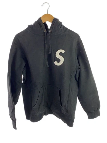 Felpa Supreme con cappuccio 20SS S logo L cotone nero tinta unita usata