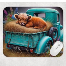 Highland Cow In Old Truck Computer Non Slip Custom Mouse Pad