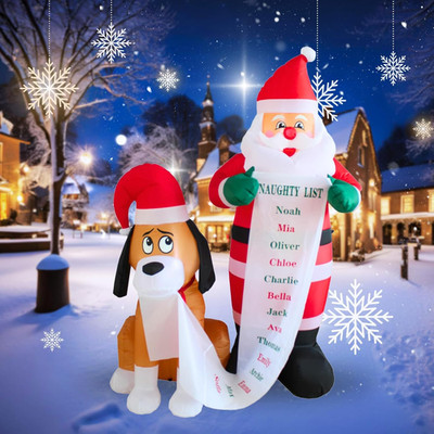 6FT Inflatable Santa with Dog Outdoor Decoration, Christmas Blow up Yard Decorat